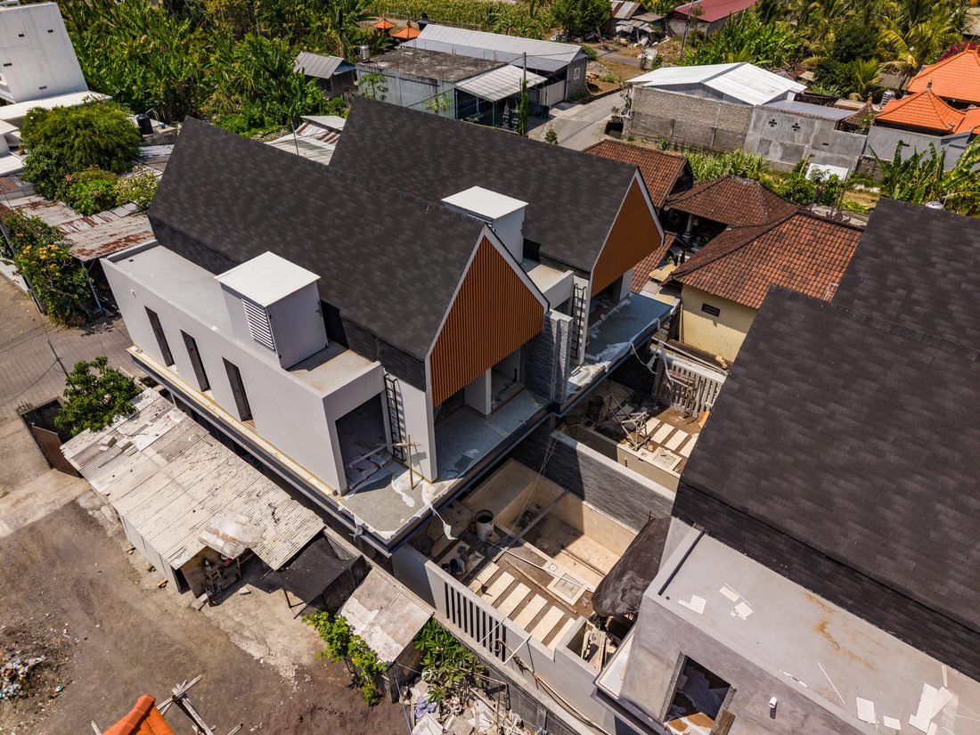 Two of the Four Palms villas photographed from directly above, 22 September 2026