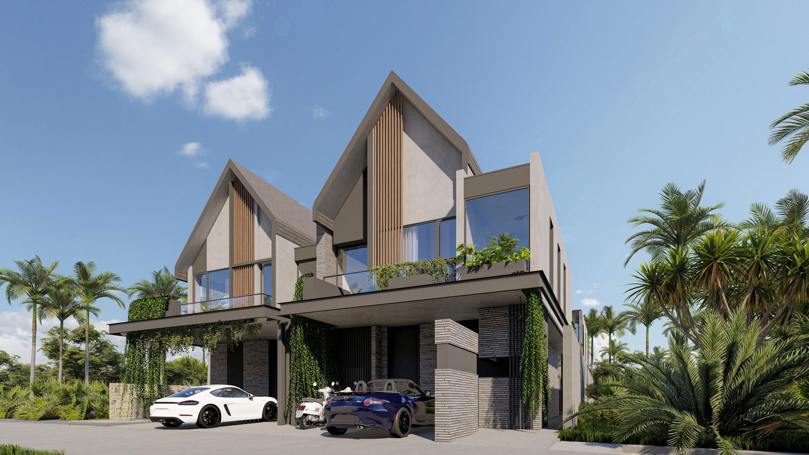 Architectural render of the Four Palms villas from the street
