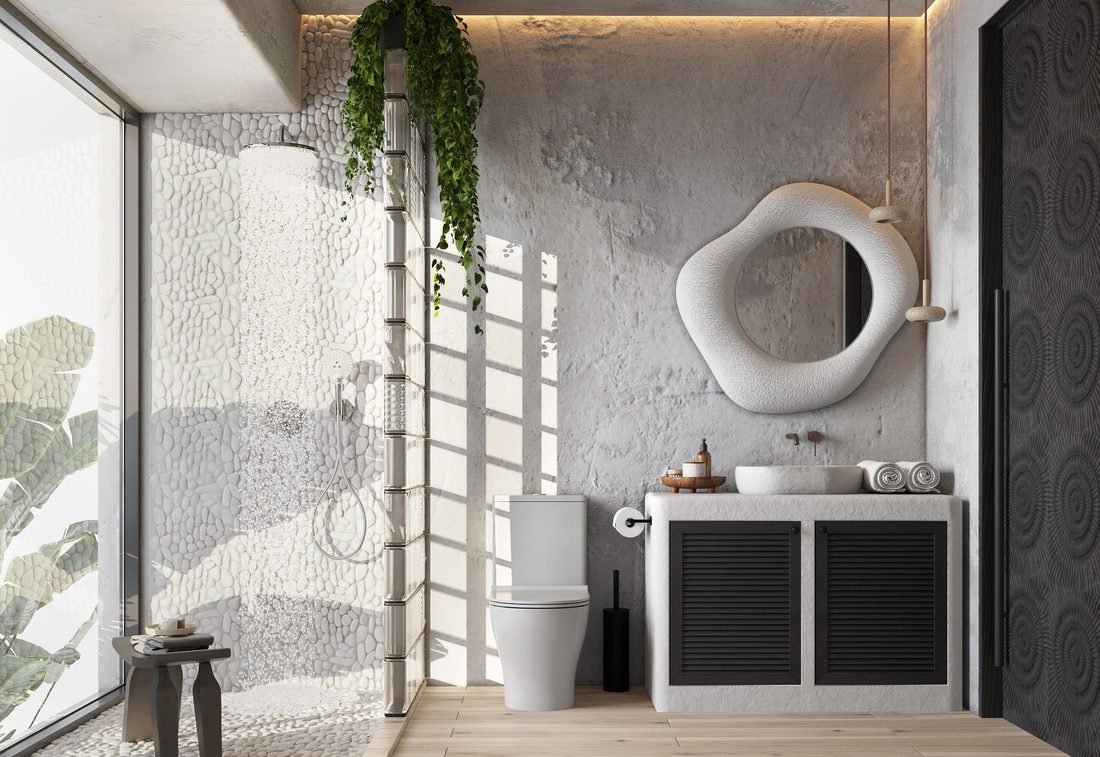 Render of an ensuite bathroom in Villa 1