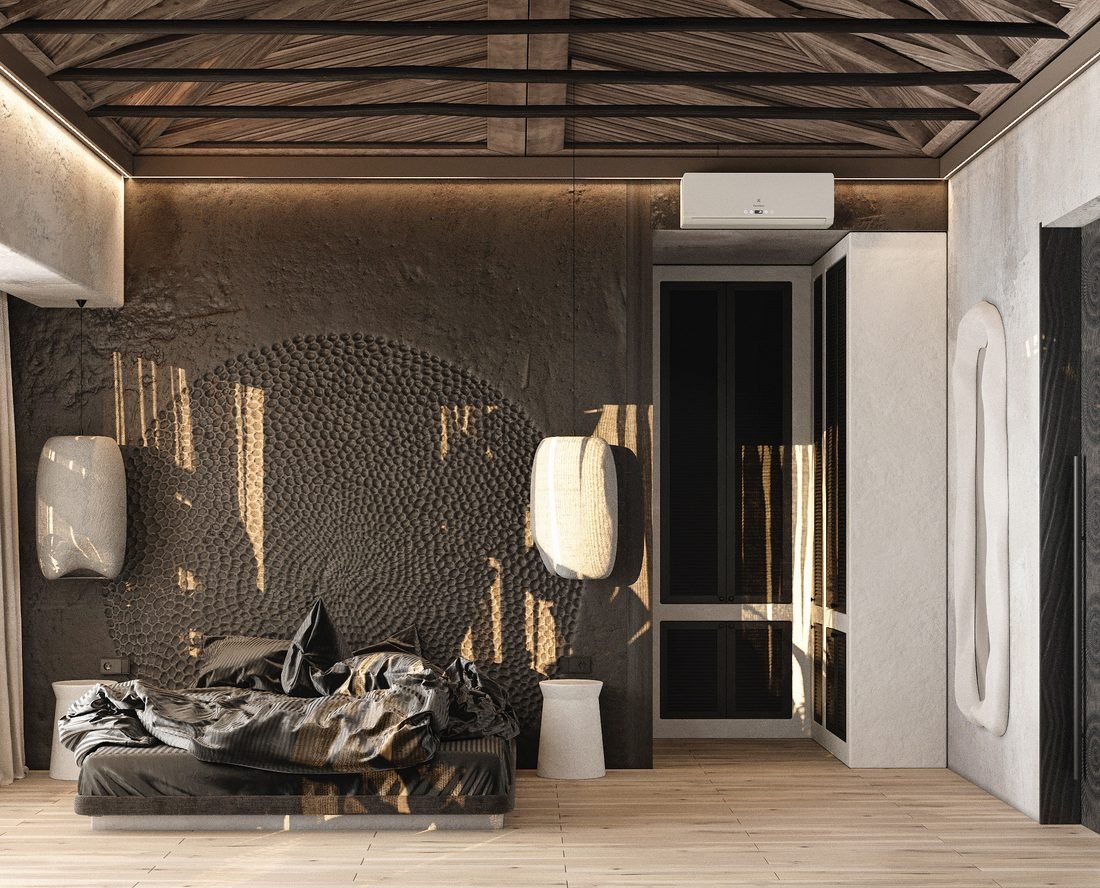 Render of an ensuite bedroom in Villa 1