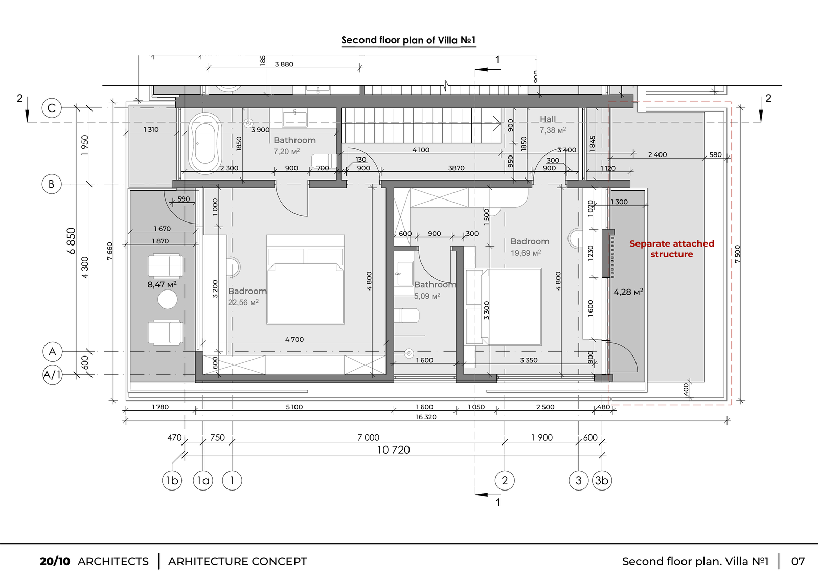 Second floor plan of Villa 1 at Four Palms