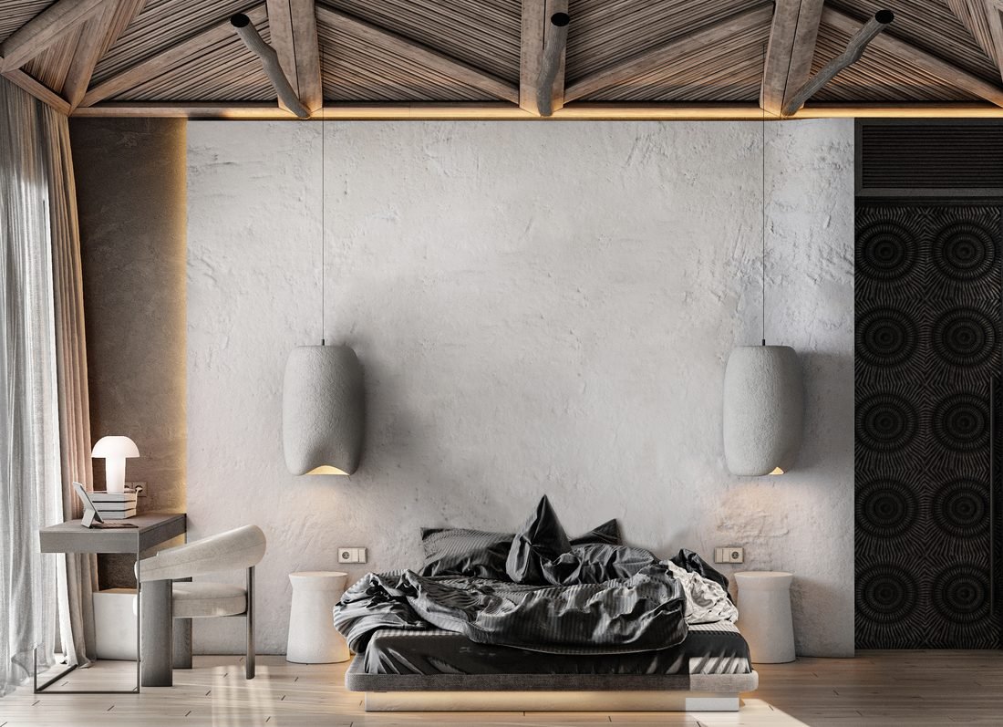 Render of an ensuite bedroom in Villa 2