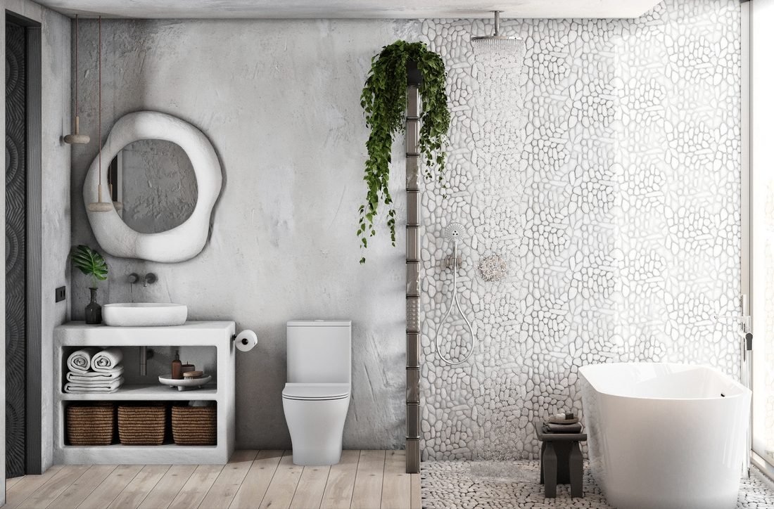 Render of an ensuite bathroom in Villa 3