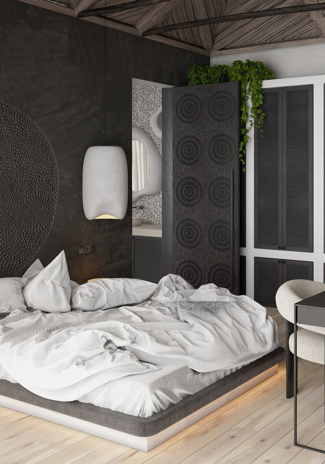 Render of an ensuite bedroom in Villa 4