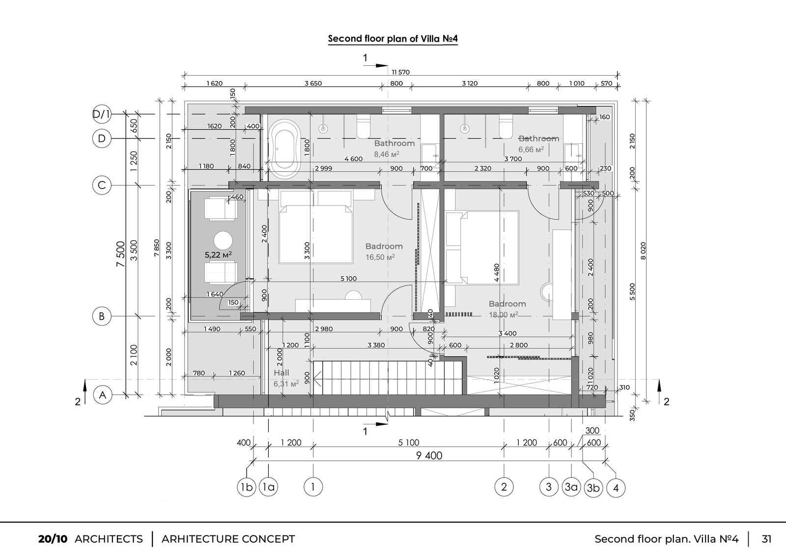 Second floor plan of Villa 4 at Four Palms
